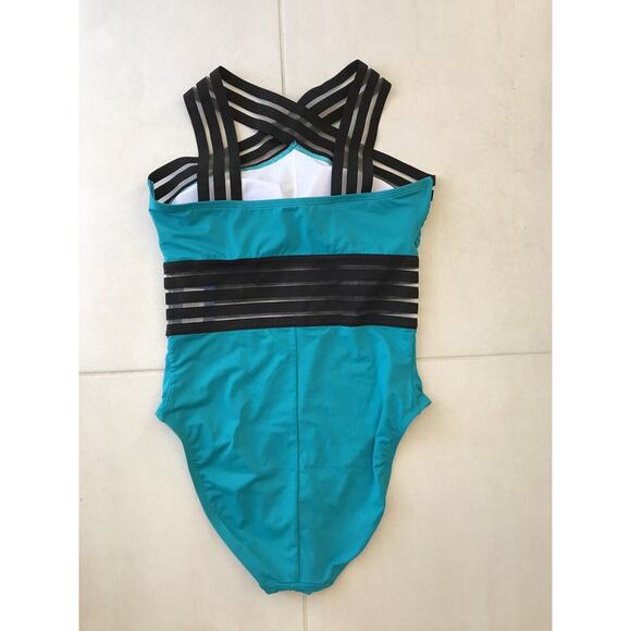 Hilor Swimsuit One Piece Padded Semi Sheer Crossover Colorblock - Picture 6 of 8